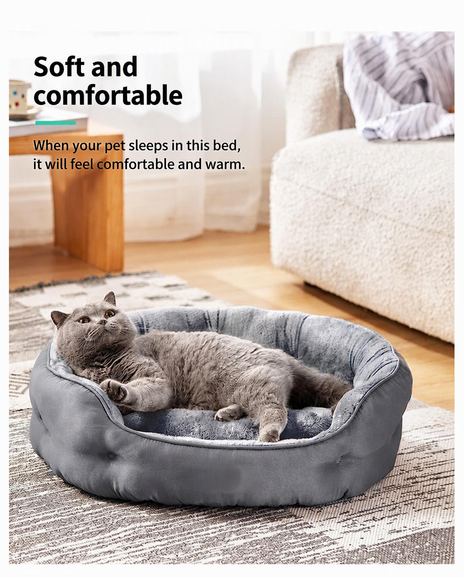 Round Donut Dog Bed, Soft Plush Calming Pet Bed