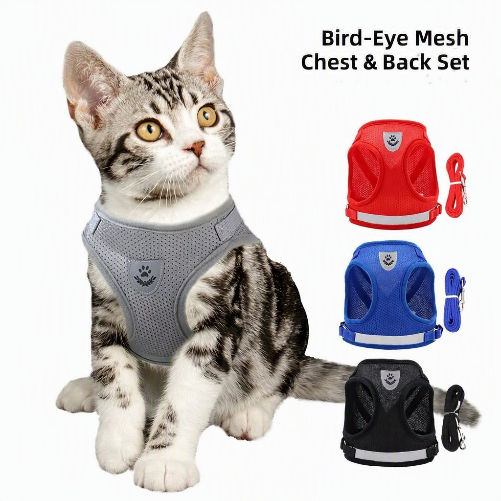 Pets Reflective Breathable Harness and Leash Set